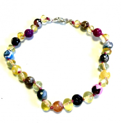 Adjustable Amber and Colourful Agate Bracelet